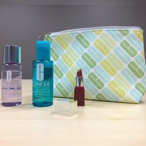 Clinique Gift Set:  Makeup Bag, Lipstick, Take The Day Off & Rinse Off